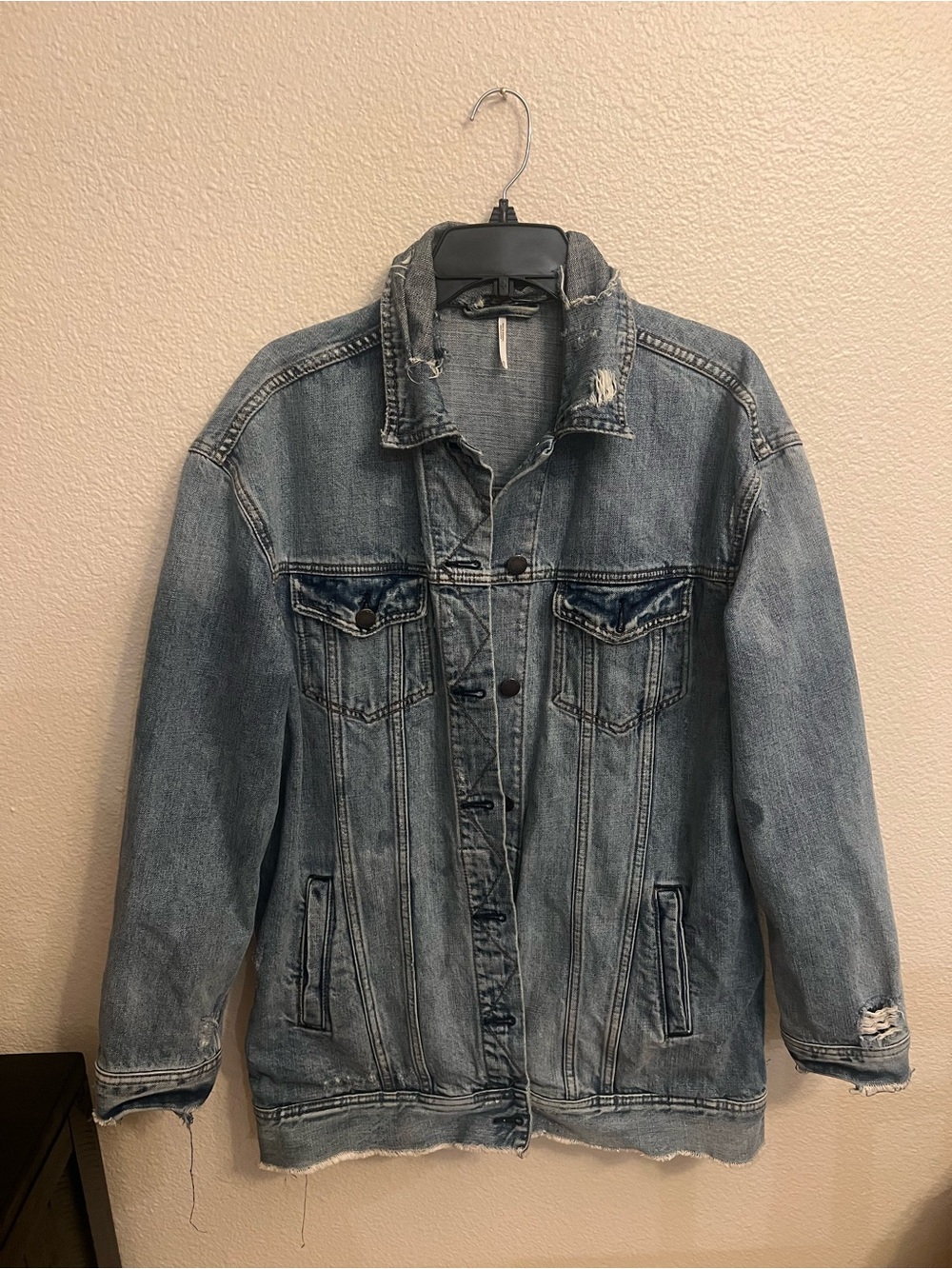 Free People Women’s Distressed Light Blue Denim Jacket